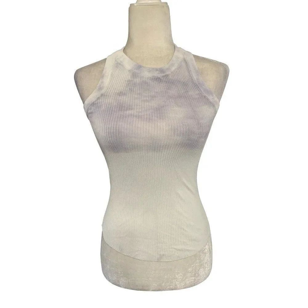 zara womens purple white Crew Neck tie dye ribbed tank top xs
